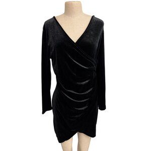 Shein Curve Black Velvet Wrap Dress OXL Soft Polyester Long Sleeve Elegant Party
